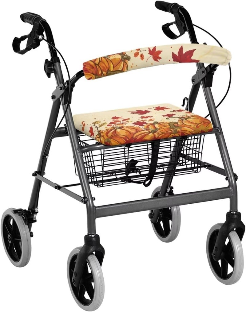 LedBack Fall Leaves Walker Accessories Thanksgiving Rollator Walker Seat and Backrest Covers Soft Dust Cover Ideal Gifts for Seniors in Assisted Living 2 Piece Pumpkin Walker Seat Cover Set - Image 1